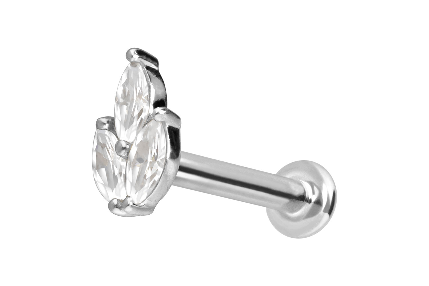 14 Karat Gold Labret Piercing mit Innengewinde MOISSANIT-LOTUSBLÜTE
